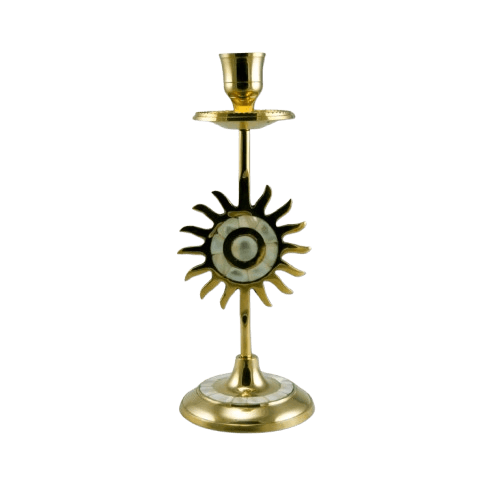 BRASS & MOP SUN TAPER CANDLE HOLDER